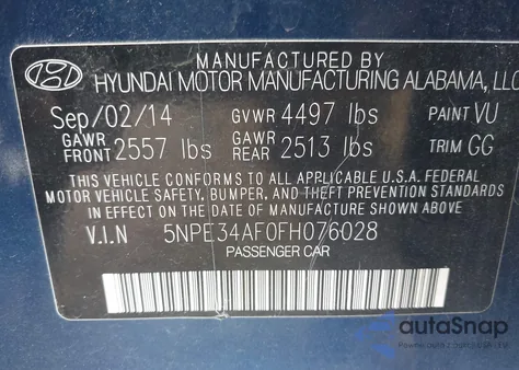 2015 Hyundai Sonata Sport из США, поврежденный, VIN 5NPE34AF0FH076028